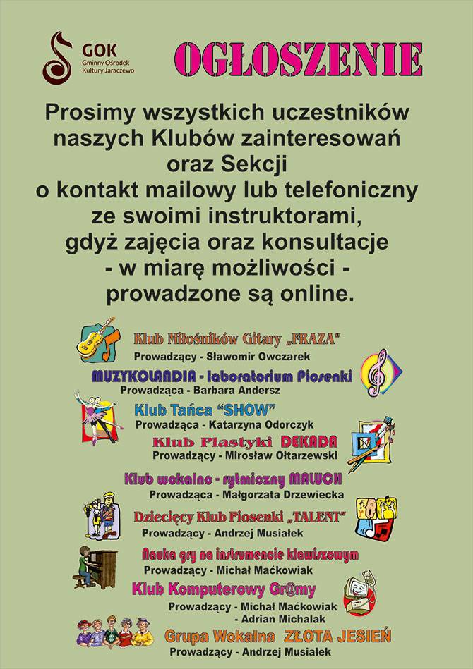 Nasze KLUBY (zobacz – jak pracujemy ONLINE)